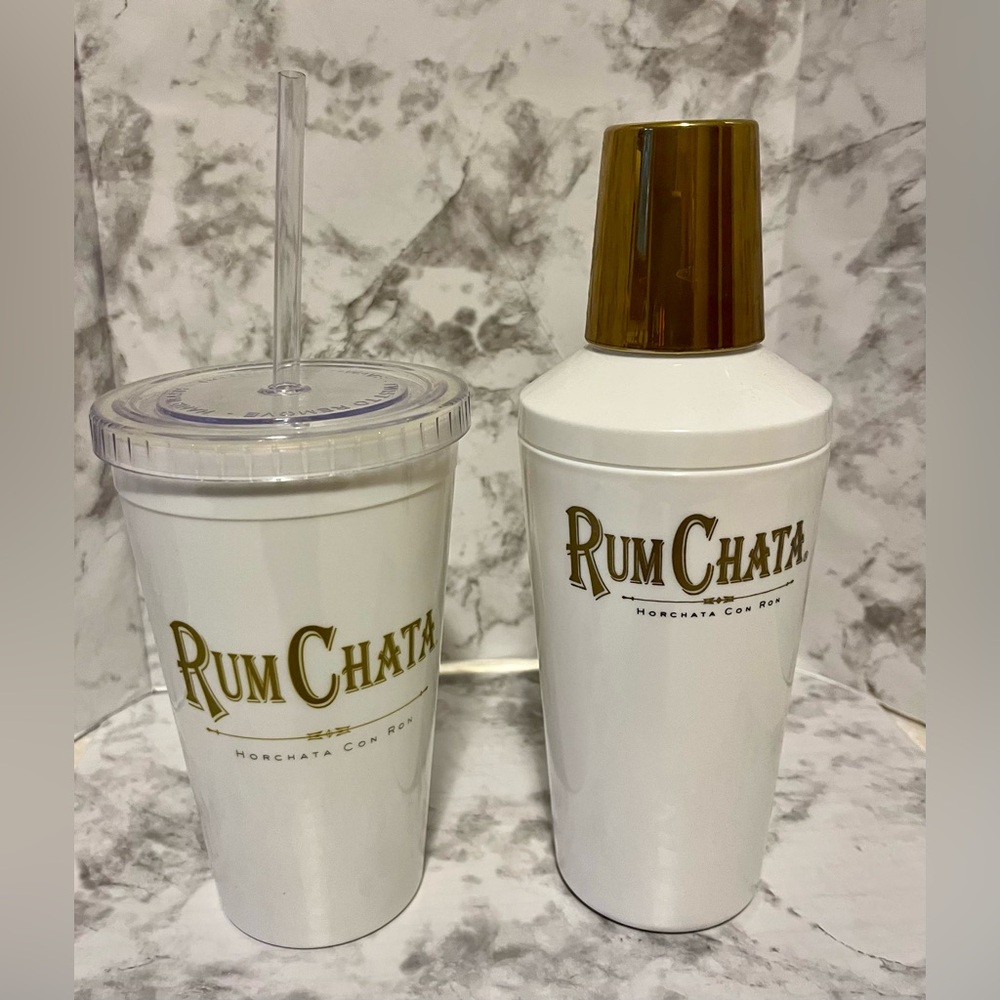 Rum Chata White and Gold Tumbler and Shaker Set